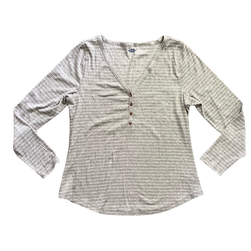 NWOT Old Navy Gray and White Fitted Long Sleeve Button Down Size XL